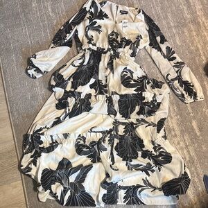 Express Black and White Long Sleeve Dress